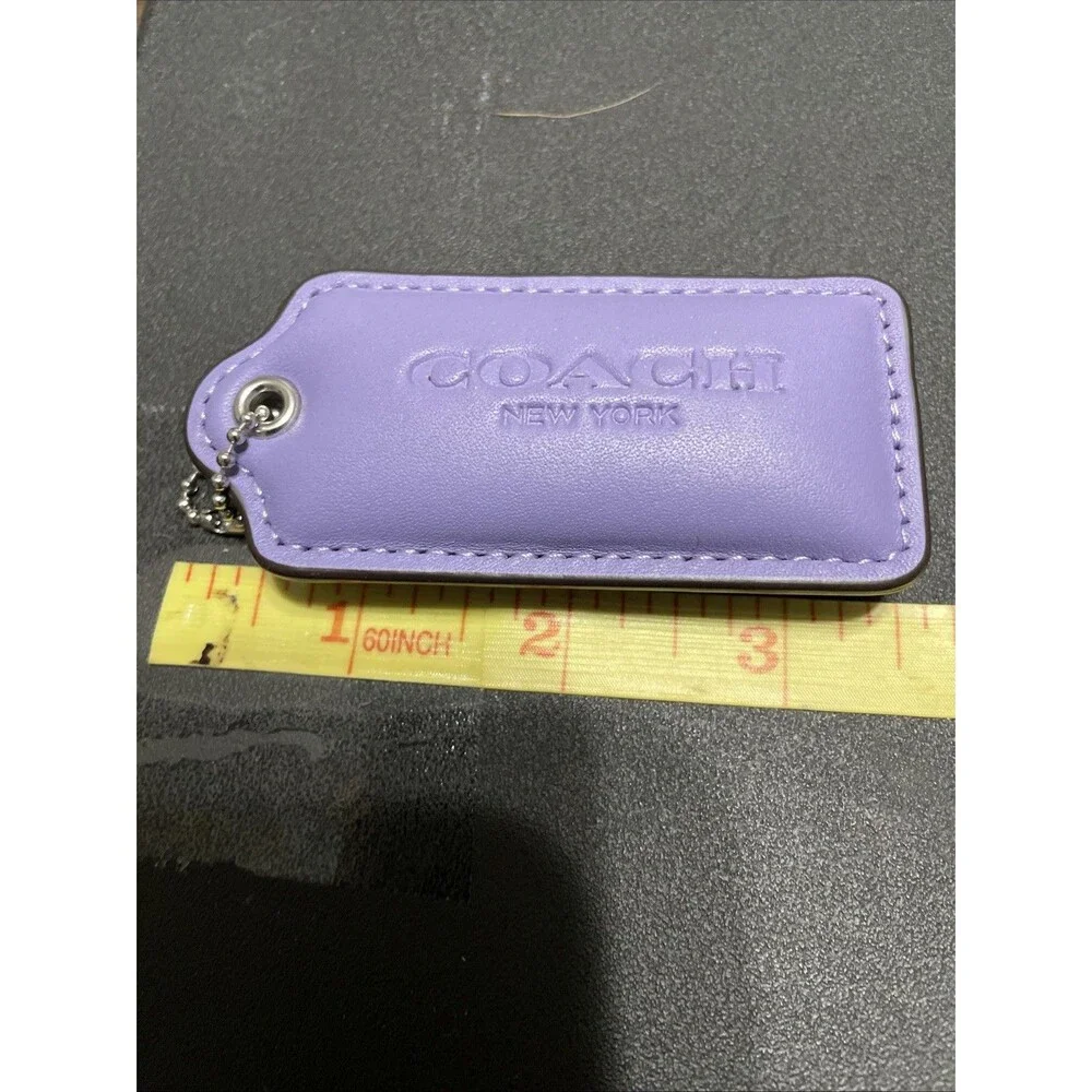 Huge COACH CHARM 3.5” Purple Leather Hang Tag Fob Pillow Puffy Tabby